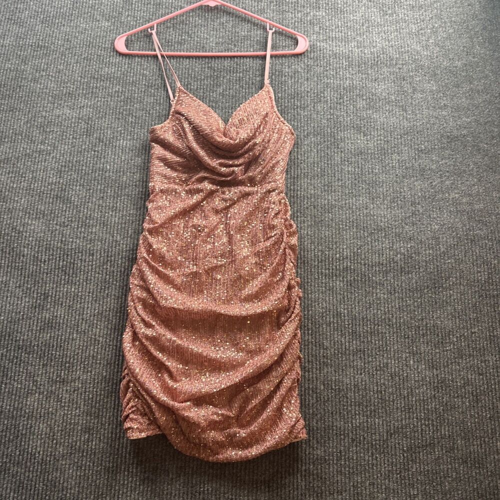 HELLO MOLLY Size 8 Large  Sequin Mini Dress Pink Ruched Bodycon Homecoming
